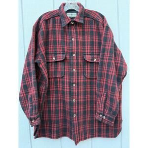 VTG Robert Stock Mens Black/Red Plaid Heavyweight Wool Blend Flanne Shacket Sz L